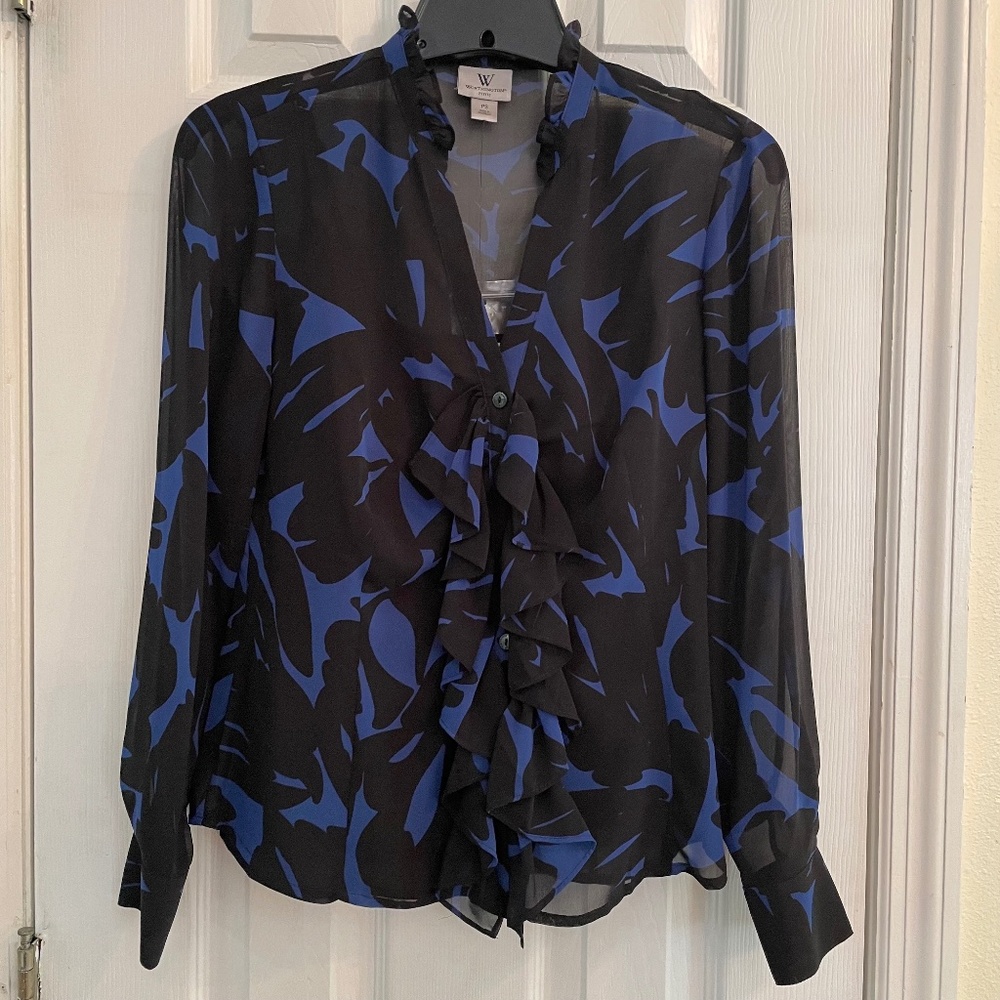 Worthington sheer blouse with Cami black blue Petite Small